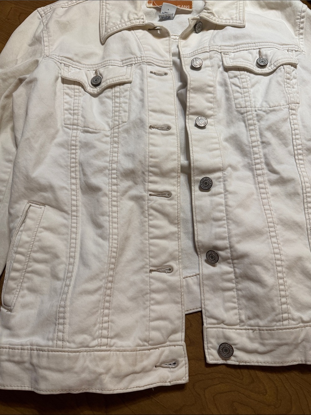 GAP Cream Denim Jacket with Orange Logo Tag